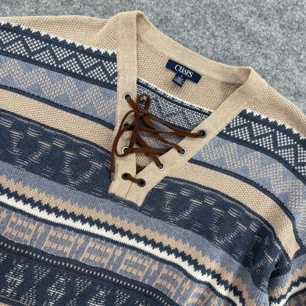 Ralph Lauren‎ Chaps Denim Aztec Sweater Womens M Pullover Tribal Southwest Tie